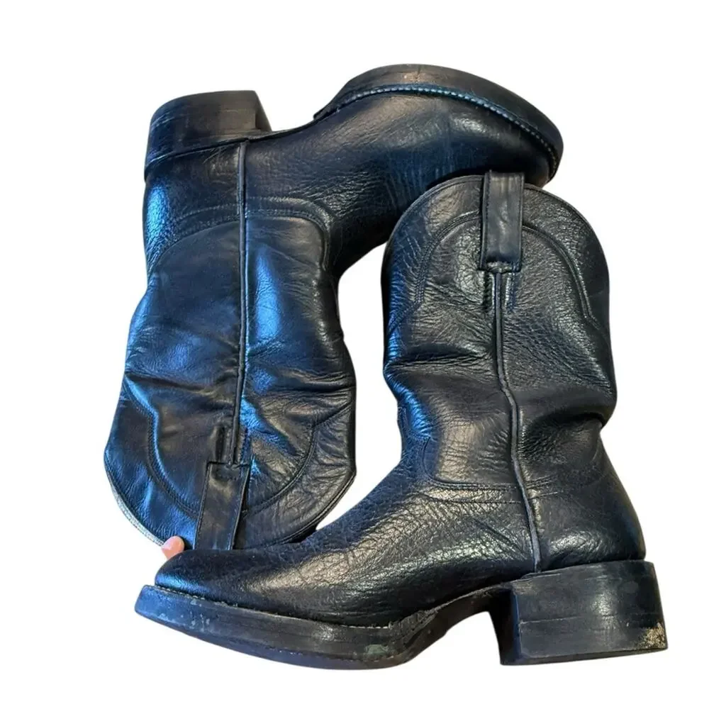 Cowtown Boots Men’s Size 7.5D Black Leather Roper Style Cowboy Boots